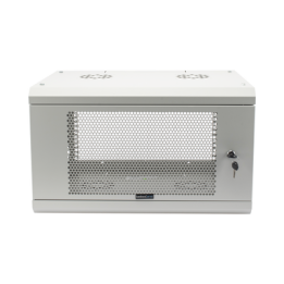 Gabinete de Pared de 6U con Puerta Perforada, 455 mm de Profundidad Total, Rack de 19'', Acero Reforzado Color Gris Mate