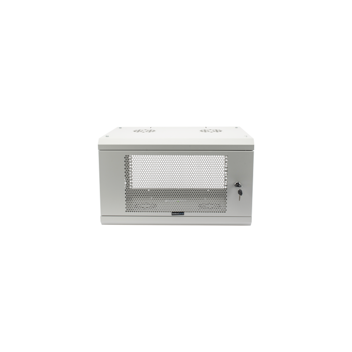 Gabinete de Pared de 6U con Puerta Perforada, 455 mm de Profundidad Total, Rack de 19'', Acero Reforzado Color Gris Mate