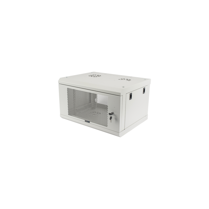 Gabinete de Pared de 6U con Puerta Perforada, 455 mm de Profundidad Total, Rack de 19'', Acero Reforzado Color Gris Mate