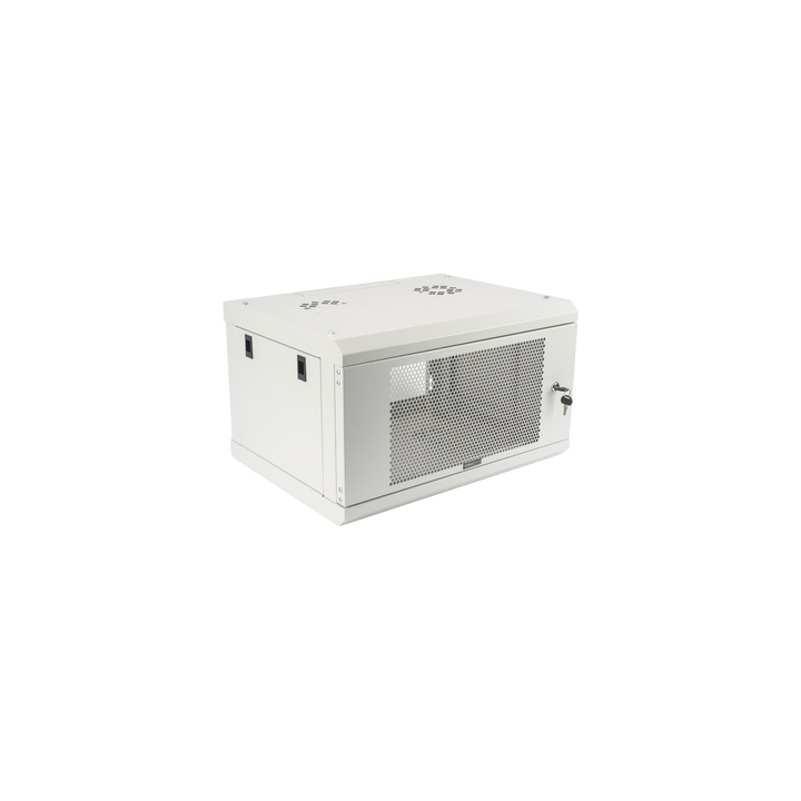 Gabinete de Pared de 6U con Puerta Perforada, 455 mm de Profundidad Total, Rack de 19'', Acero Reforzado Color Gris Mate