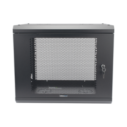 Gabinete de Pared de 9U con Puerta Perforada, 455 mm de Profundidad, Rack de 19'', Acero Reforzado Color Negro.