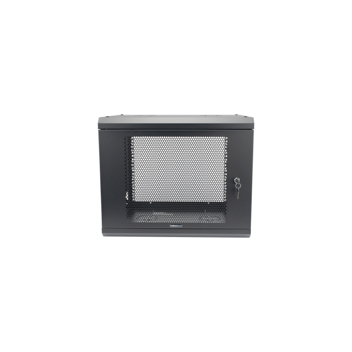 Gabinete de Pared de 9U con Puerta Perforada, 455 mm de Profundidad, Rack de 19'', Acero Reforzado Color Negro.