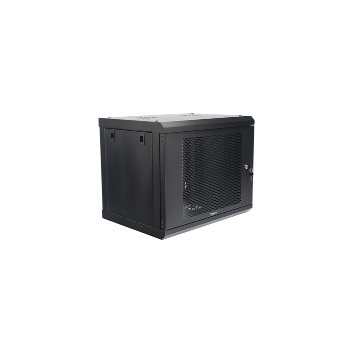 Gabinete de Pared de 9U con Puerta Perforada, 455 mm de Profundidad, Rack de 19'', Acero Reforzado Color Negro.