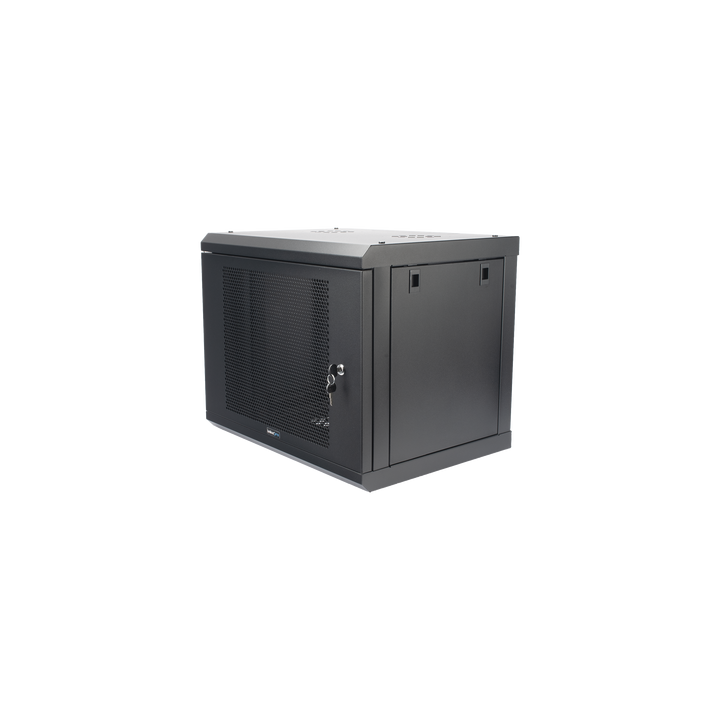 Gabinete de Pared de 9U con Puerta Perforada, 455 mm de Profundidad, Rack de 19'', Acero Reforzado Color Negro.