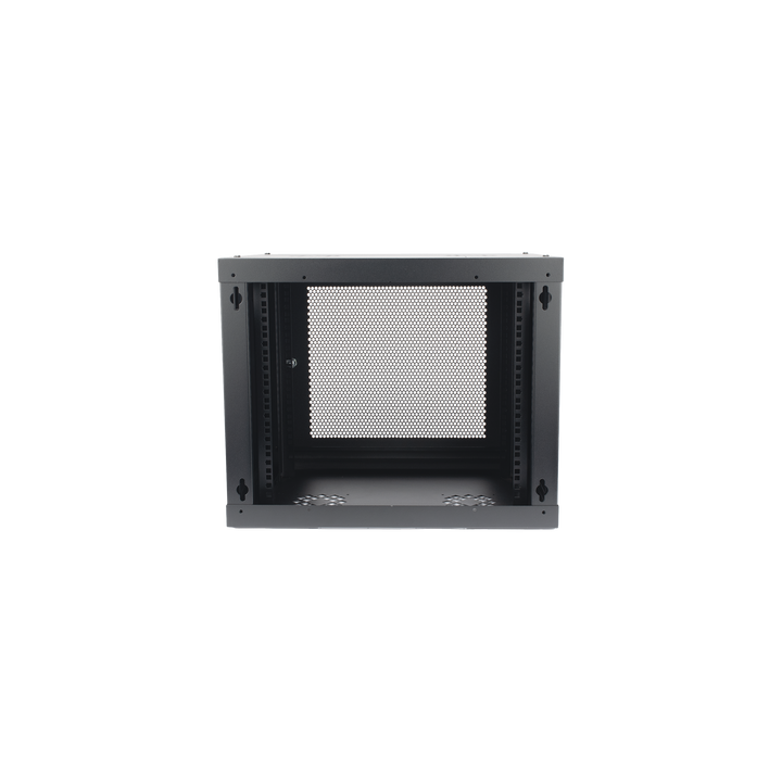 Gabinete de Pared de 9U con Puerta Perforada, 455 mm de Profundidad, Rack de 19'', Acero Reforzado Color Negro.