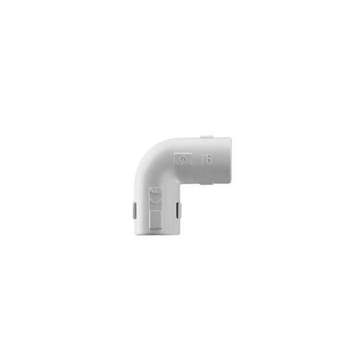 Unión en "L" (Codo) para tubería rígida, recomendado para cable eléctrico, PVC Auto-extinguible, de 16 mm