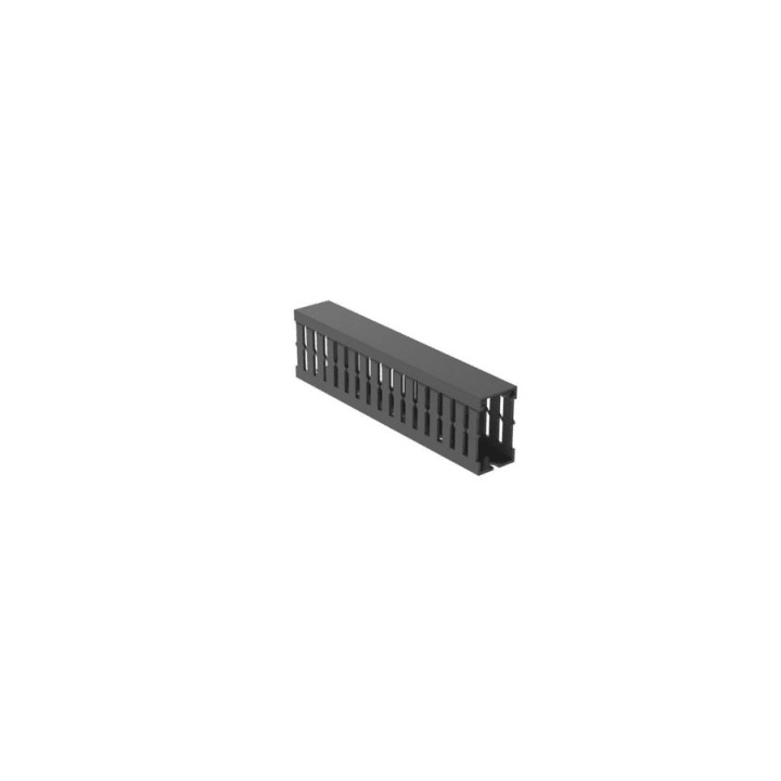 Canaleta Ranurada de PVC con Tapa, Tipo F, 32 mm de Ancho, 53.8 mm de Alto y 2 m de Largo, Color Gris