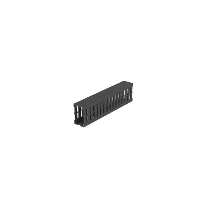 Canaleta Ranurada de PVC con Tapa, Tipo F, 32 mm de Ancho, 53.8 mm de Alto y 2 m de Largo, Color Gris