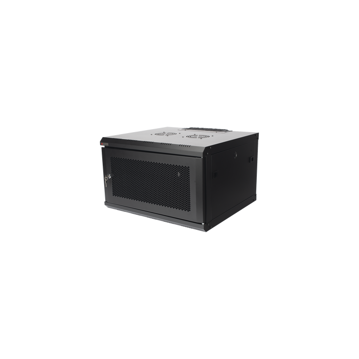 Gabinete de Pared PRECISION 19'' 6UR (455mm) - Puerta Perforada Incluye: 2 Ventiladores y Panel Cepillo
