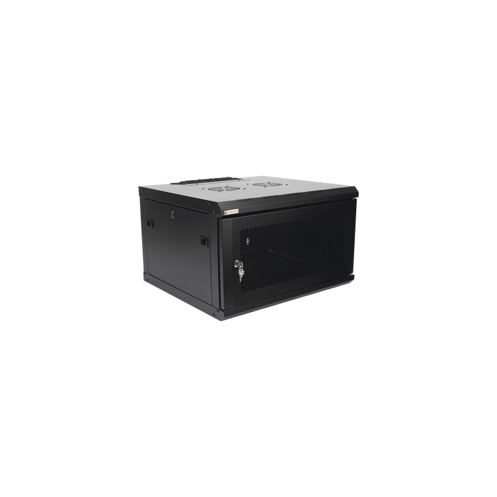 Gabinete de Pared PRECISION 19'' 6UR (455mm) - Puerta Perforada Incluye: 2 Ventiladores y Panel Cepillo