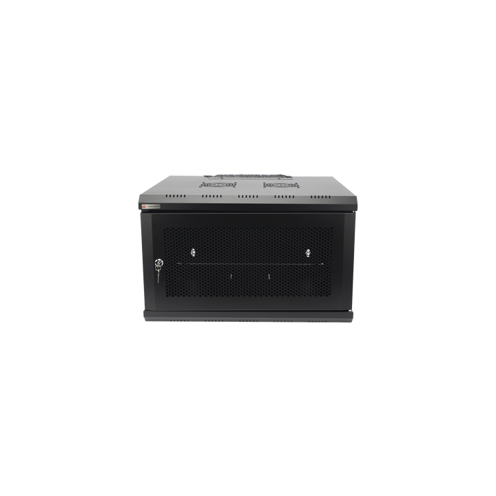 Gabinete de Pared PRECISION 19'' 6UR (455mm) - Puerta Perforada Incluye: 2 Ventiladores y Panel Cepillo