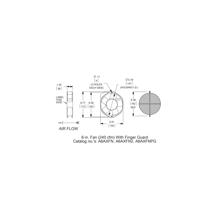 Ventilador Axial Compacto 6 Pulgadas / 115VAC / 102CFM / Silencioso / Acero Negro / 50,000 Horas Operación