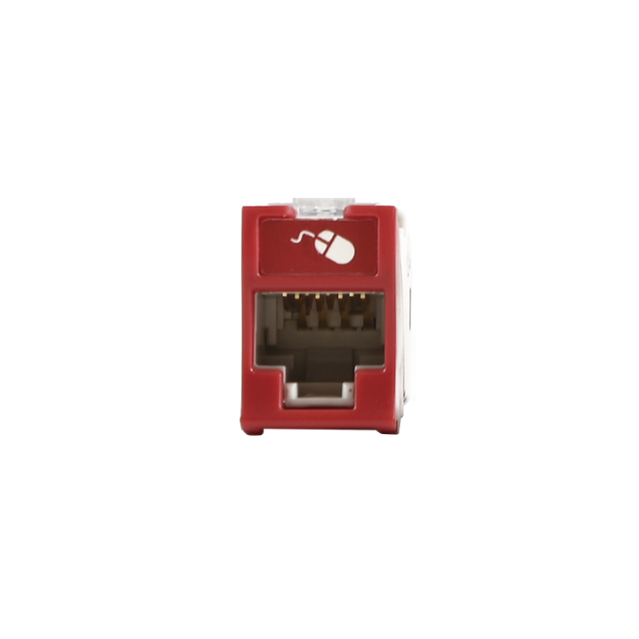 Jack Ultramax Cat5e, UTP, Montaje Híbrido en Placa de Pared (Plano y Angulado), Color Rojo, Punch Down