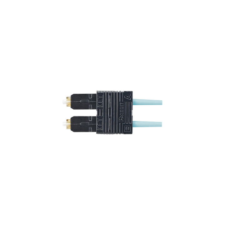 Conector de Fibra Óptica SC Duplex OptiCam, Multimodo 50/125 OM3/OM4, Pre-pulido, Color Aqua