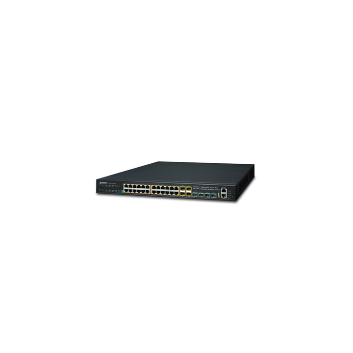 Switch Administrable Stacking Capa 3, 24 Puertos PoE 802.3af/at 10/100/1000T, Hasta 370 W,  4 Puertos 10G SFP+