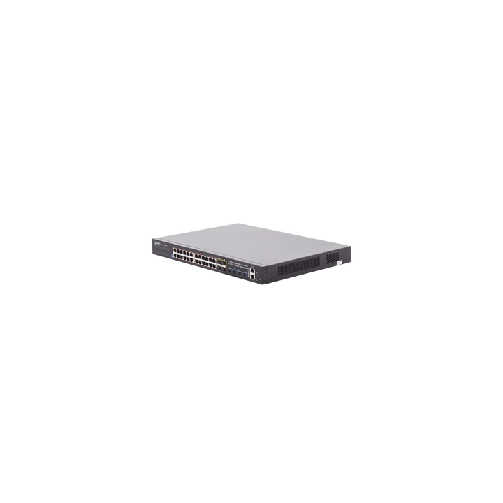 Switch Administrable Stacking Capa 3, 24 Puertos PoE 802.3af/at 10/100/1000T, Hasta 370 W,  4 Puertos 10G SFP+