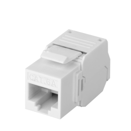 Módulo Jack Keystone Cat6A (Toolless), con Terminación en Ángulo 180 Grados Color Blanco, Compatible con Faceplate y
