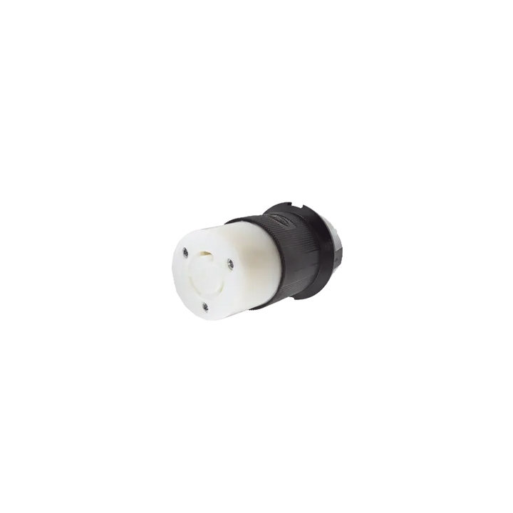 Conector Industrial con Bloqueo de Media Vuelta / 20 A 125 V CA / 2 Polos 3 Hilos / Nema L5-20R / Color Blanco y Negro.