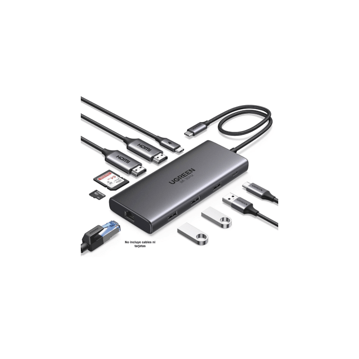 Docking Station USB-C Hub 10 en 1 UGREEN Revodok Pro 210 / Dual HDMI 4K 60Hz y 8K 30Hz / 3 Puertos USB-A + USB-C 3.0 /