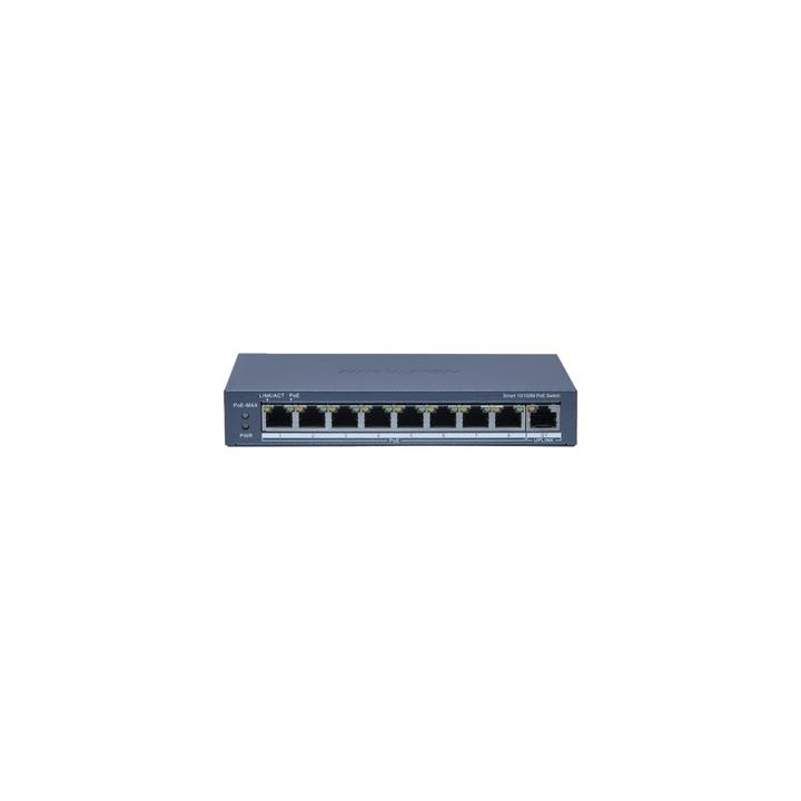 Switch PoE+ / Monitoreable / 8 Puertos 10/100 Mbps PoE+ / 1 Puerto 1000 Mbps Uplink /  Configuración Nube Hik-Partner