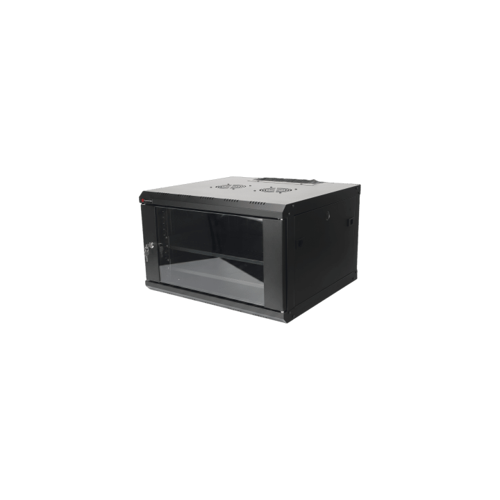 Gabinete de Pared PRECISION 19 in 6UR (455mm) - Cristal Templado. Incluye: 2 Ventiladores y Panel Cepillo