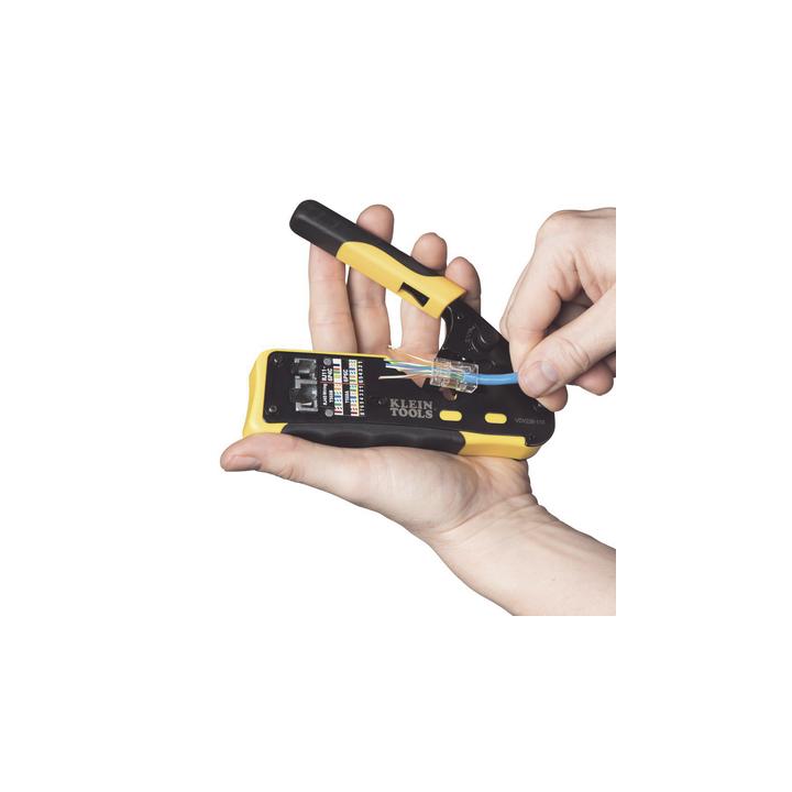 Ponchadora/Pelacables/Cortacables con Matraca para Conectores Pass-Thru RJ45 y Conectores Estándar RJ11/RJ12.