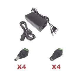 Kit con fuente EPCOM POWER LINE con salida de 12 Vcc a 5 Amper con 4 salidas / Incluye conectores JR52 y JR53