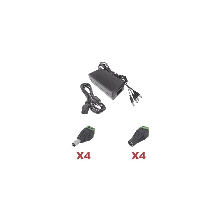 Kit con fuente EPCOM POWER LINE con salida de 12 Vcc a 5 Amper con 4 salidas / Incluye conectores JR52 y JR53