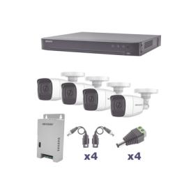 KIT TurboHD 1080p / DVR 4 Canales / 4 Cámaras Bala Policarbonato con Audio Integrado (exterior 2.8 mm) / Transceptores