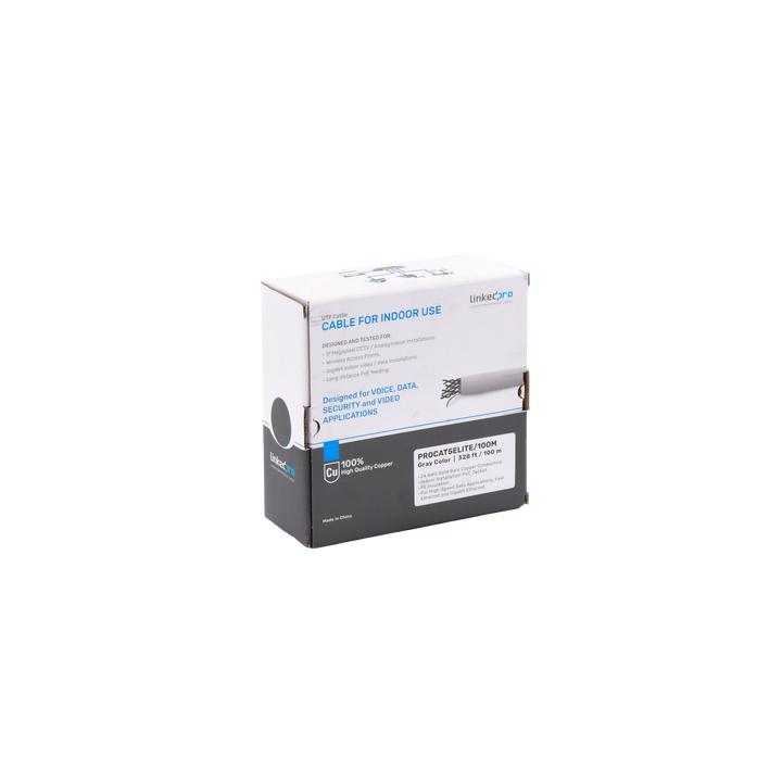 Bobina de Cable de 100 Metros (328.08 Pies), Cat5e, 24 AWG, Color Gris, UL, para Aplicaciones en Videovigilancia, Redes