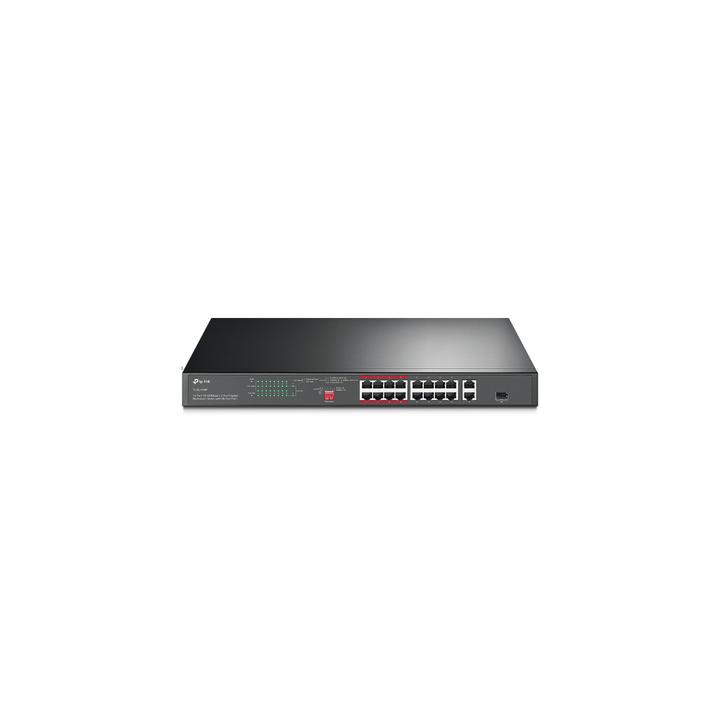 Switch PoE+ no Administrable 16 puertos 10/100 Mbps + 2 puertos 10/100/1000 Mbps + 1 puerto SFP, 8 puertos Extensor PoE