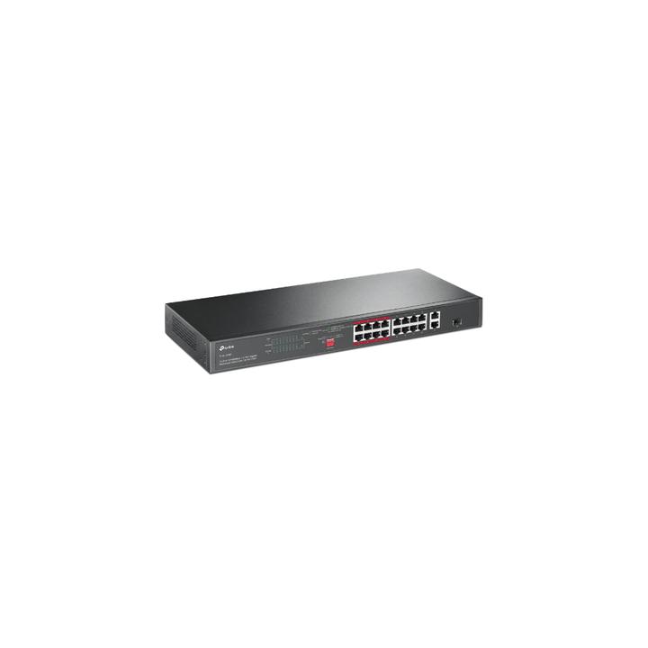 Switch PoE+ no Administrable 16 puertos 10/100 Mbps + 2 puertos 10/100/1000 Mbps + 1 puerto SFP, 8 puertos Extensor PoE