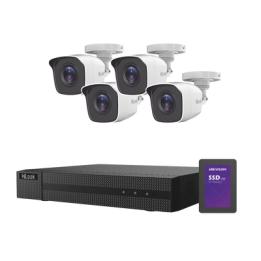 KIT TurboHD 1080p + SSD de 500 GB / DVR 4 canales / 4 Cámaras Bala de Metal / Fuente de Poder / Accesorios de