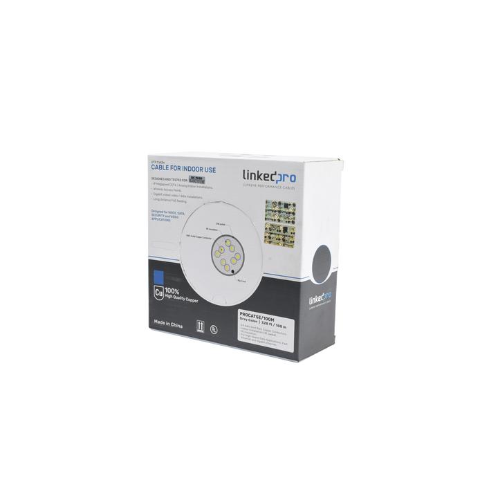 Cable Cat5e de Alto Rendimiento, con Certificaciones ETL, UL, Color Gris, de 100 Metros (328 Pies) para Aplicaciones en