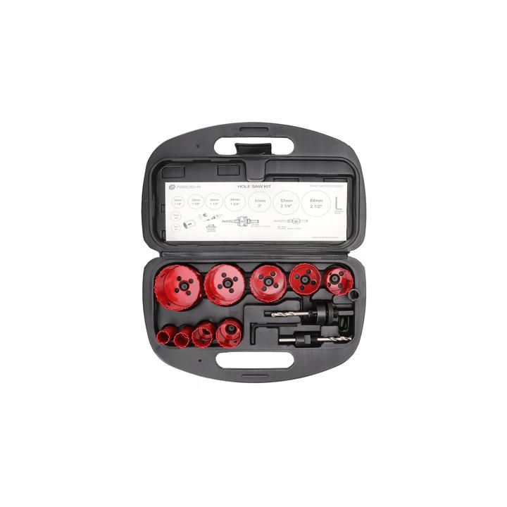 Juego de 13 Brocas Sierra Bimetálica con Adaptadores y Estuche. (3/4", 7/8", 1-1/8", 1-3/8",  1-1/2", 1-3/4", 2",
