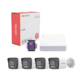 Kit IP 4 Megapixel / NVR de 4 Canales con 4 Puertos PoE / 4 Cámaras IP Bala Dual Light (IR + Luz Blanca) con Microfono
