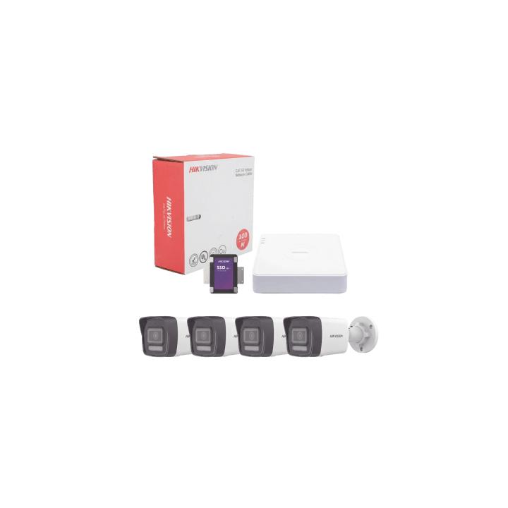 Kit IP 4 Megapixel / NVR de 4 Canales con 4 Puertos PoE / 4 Cámaras IP Bala Dual Light (IR + Luz Blanca) con Microfono
