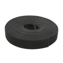 Cinta de Contacto Autoadherente Color Negro / 1.6 cm x 25 metros / Espalda con Espalda (Gancho y Bucle)