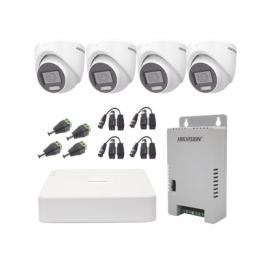 KIT TurboHD 1080p / DVR 4 Canales con audio por coaxitron / 4 Cámaras con Micrófono y  106° Visión/  luz blanca +