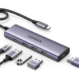 HUB USB-C (Docking Station) 5 en 1 | HDMI 2.0 4K@30Hz | 3 USB-A 3.0 (5Gbps) | USB-C PD Carga 100W | Potente Disipación