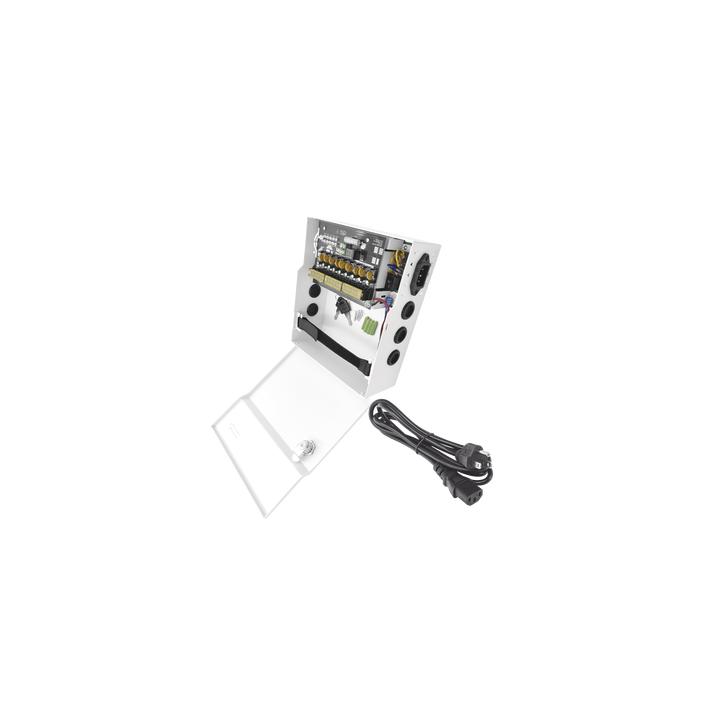 Fuente de Poder con ajuste de voltaje de 11- 15 Vcc / 10 A / 9 Salidas / Capacidad de Batería de Respaldo / Requiere