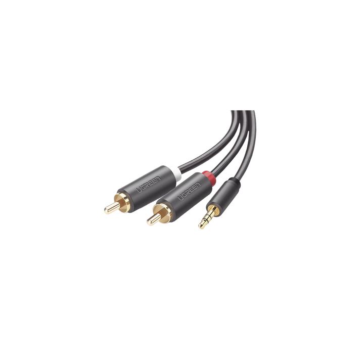 Cable Adaptador de 3.5mm Macho a 2 RCA Macho / 3 Metros (9.84 Pies) / Color Gris / Blindaje Múltiple / ABS / Alta