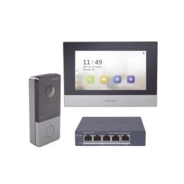 Kit de Videoportero IP + Switch Poe Poe Estandar con llamada a App de Smartphone (HikConnect) / Apertura con tarjeta