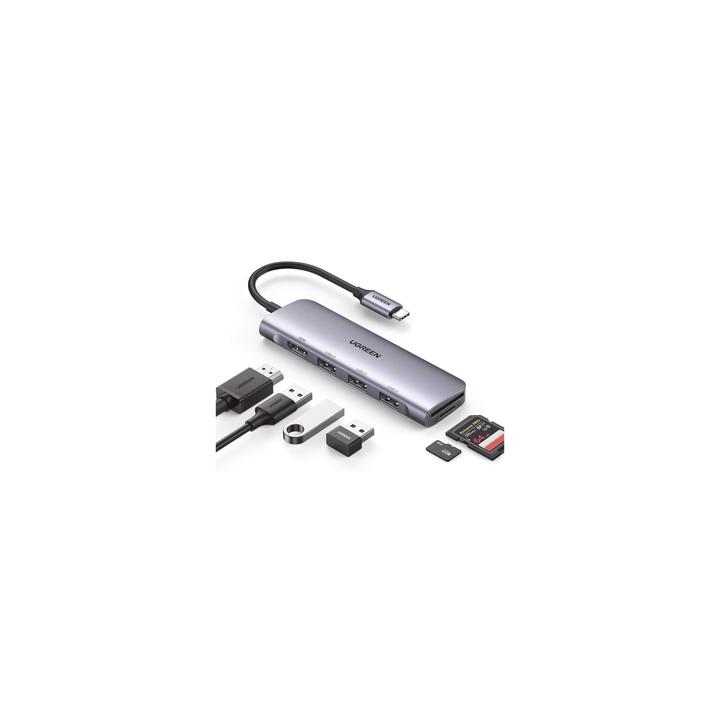 HUB USB-C (Docking Station) 6 en 1 | HDMI 4K@30Hz | 3 Puertos USB 3.0 | Lector Tarjeta SD + Micro SD (TF) Uso