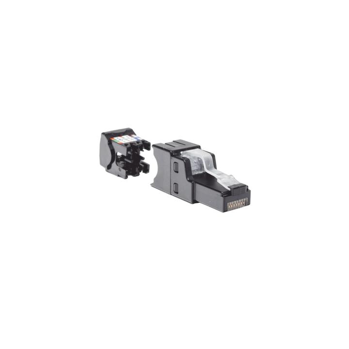 Plug RJ45 UTP, Instalación Recta, Terminación en Campo Certificable, Compatible con Cat5e, Cat6 y Cat6A, Color Negro