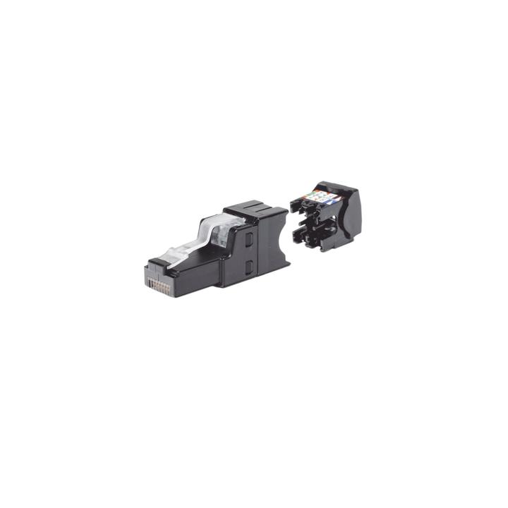 Plug RJ45 UTP, Instalación Recta, Terminación en Campo Certificable, Compatible con Cat5e, Cat6 y Cat6A, Color Negro
