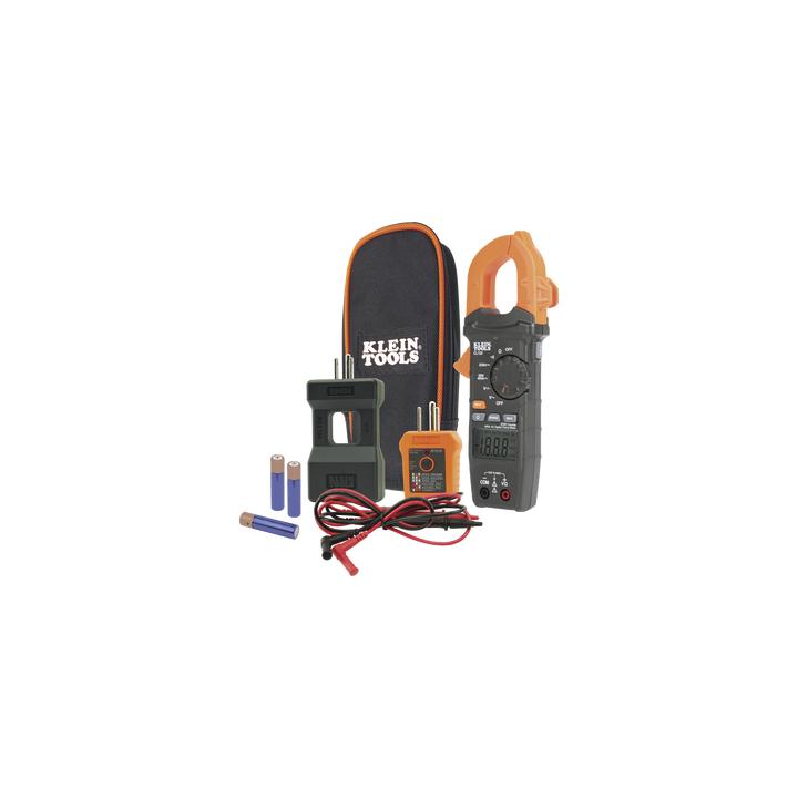 Kit de Amperímetro de Gancho (400A CA) con Probador de Fase y Divisor (para medir corriente sin cortar el cable).