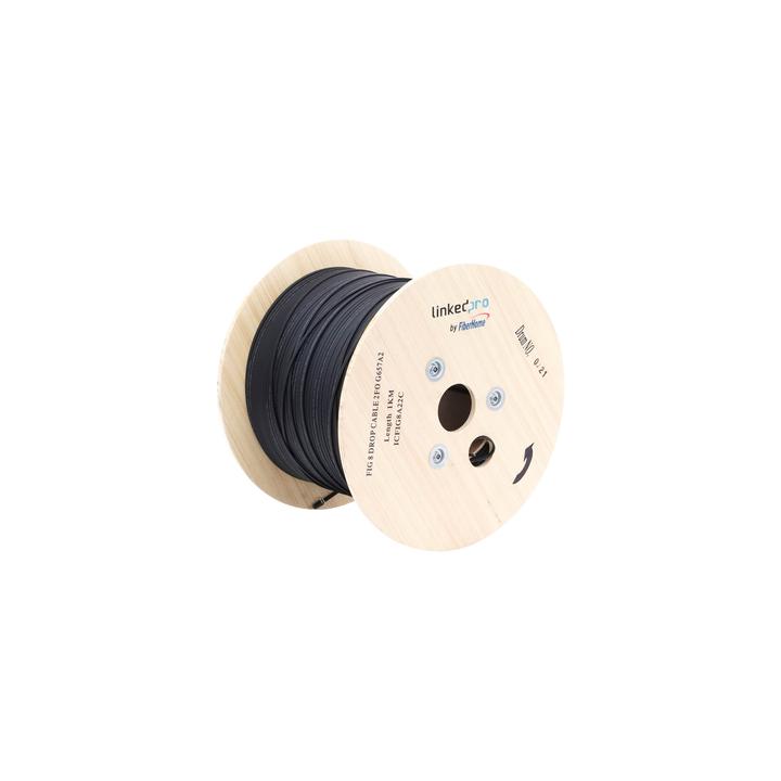 Carrete de 1 km de Fibra Óptica Aérea Mini Figura 8 G.657A2 Tipo Drop, Monomodo de 2 Hilos (Bifibra), Diseñada para
