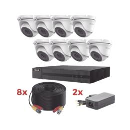 Kit TurboHD / DVR 8 Canales 1080p Lite / 8 Cámaras turret 1080p metalicas / 8 cables de 20 metros / 2 fuentes de 4